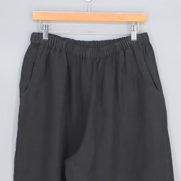 FLAX 100% Linen Black Wide Leg Pull-On Elastic Waist Pant Size M - Picture 3 of 6